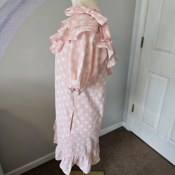 Lisa Marie Fernandez | Medium | Pink & White Polka Dot One Shoulder Ruffle Dress - Picture 5 of 13